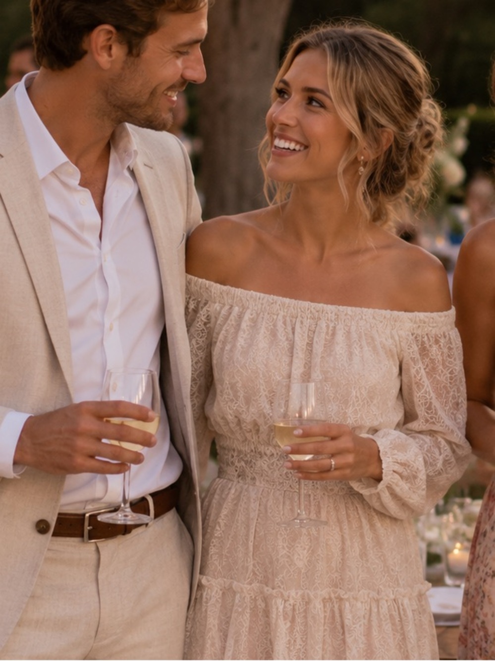 Just Me Cream Lace Smocked Waist Long-Sleeve Tiered Dress